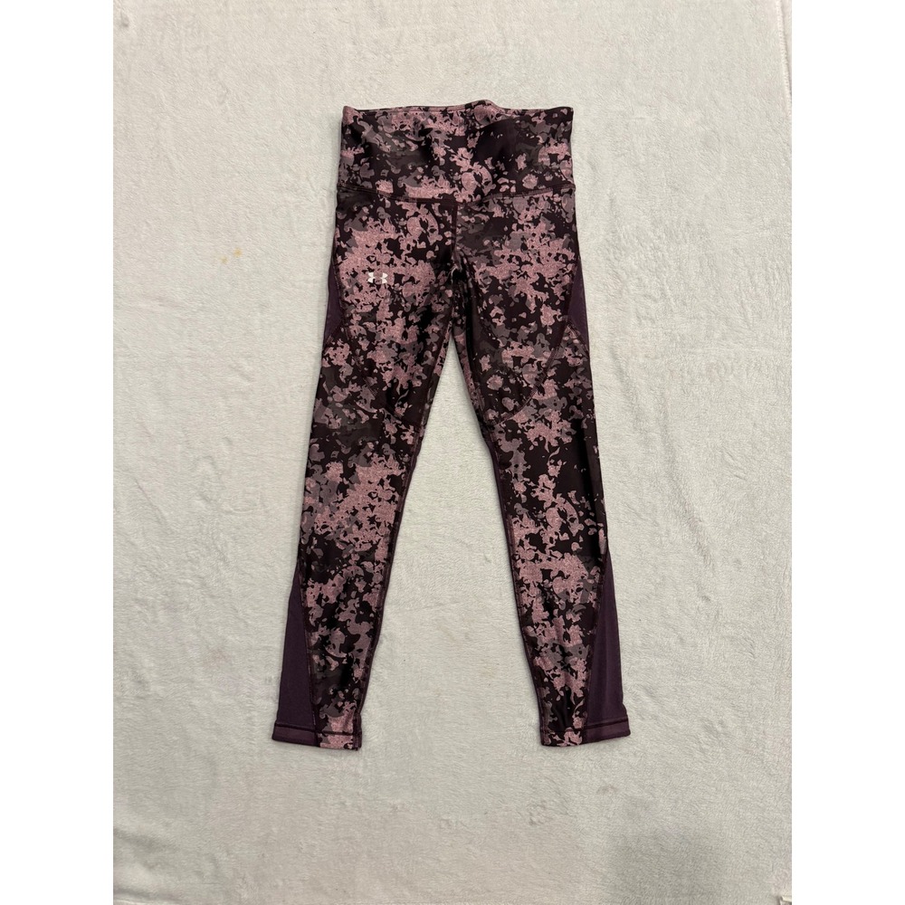 Under Armour HeatGear Compression Leggings Womens Small Purple Pink Camo Mesh